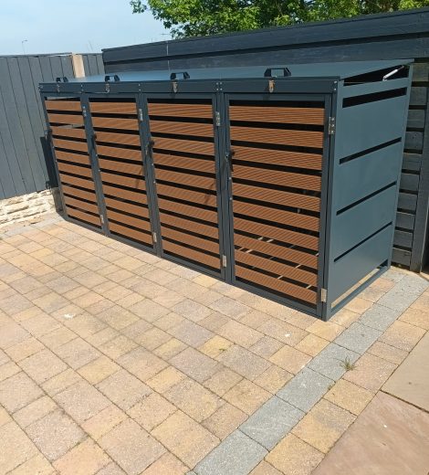 Galvanized Steel Wheelie Bin Cover, Storage/ 4 Door/Quad-Grey