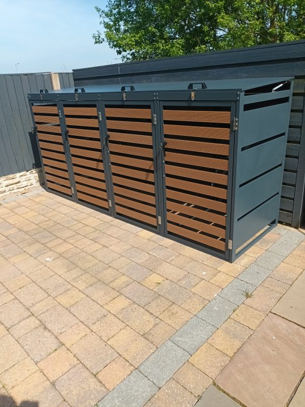 Galvanized Steel Wheelie Bin Cover, Storage/ 4 Door/Quad-Grey