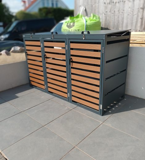 Wheelie Bin Cover Galvanized Metal Garden Storage Grey-Triple