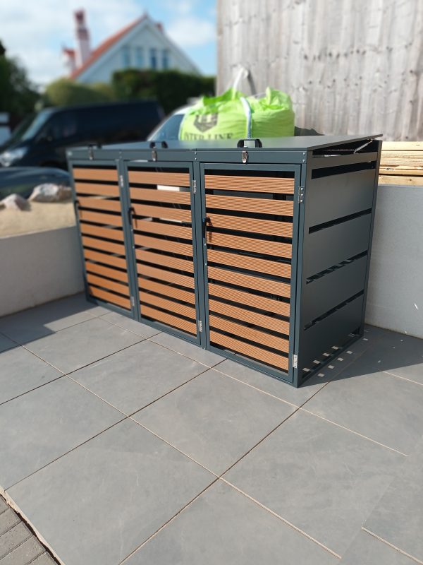 Wheelie Bin Cover Galvanized Metal Garden Storage Grey-Triple
