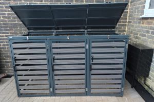Wheelie Bin Cover Anthracite Grey Galvanized Metal Storage-Triple