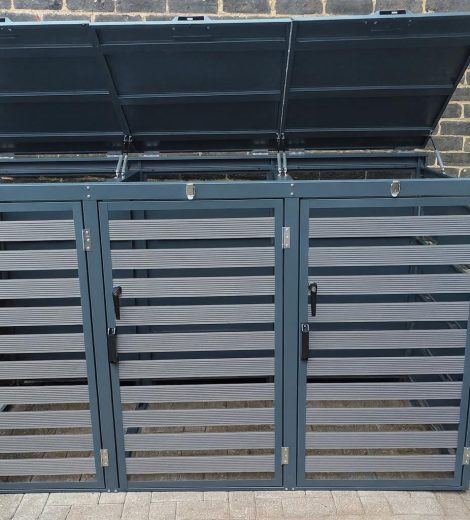 Wheelie Bin Cover Anthracite Grey Galvanized Metal Storage-Triple